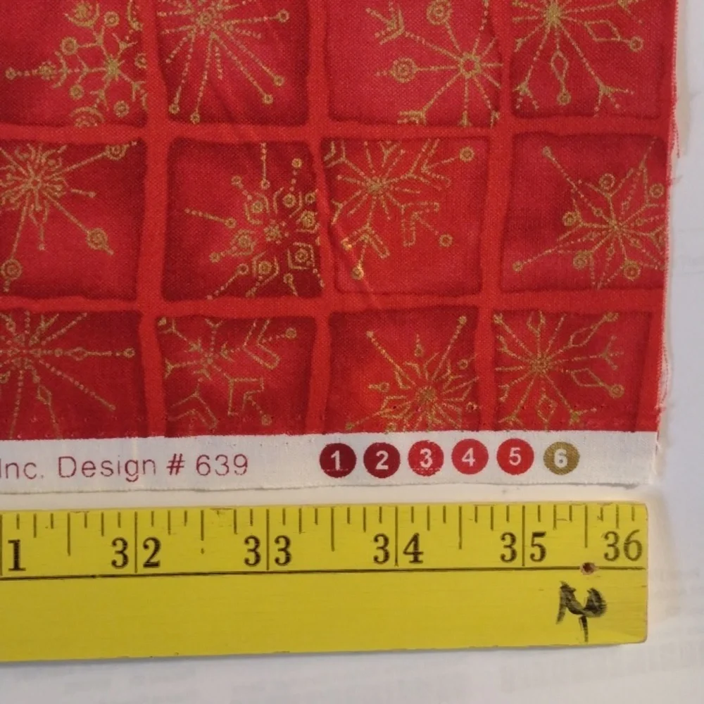 Seasons Greetings Fabri-Quilt Red Gold Snowflake Christmas Fabric 44